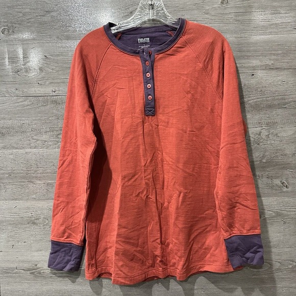 Duluth Trading Mens Large Thick Cotton Henley Pullover Red Purple Long Sleeve - Picture 1 of 7